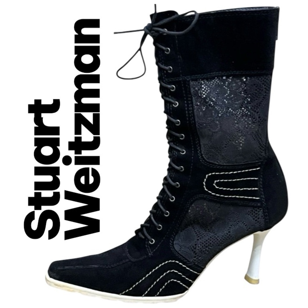Vintage Stuart Weitzman Unique Victorian Lace Up 70s Kitten Heel Boots Sz 6